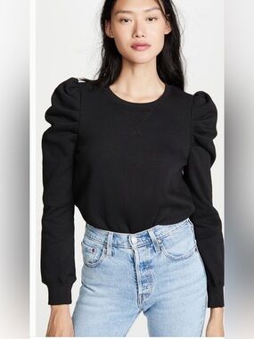 Rebecca Minkoff Black Puff Sleeve Crewneck Sweatshirt